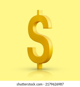 3D realistic gold dollar sign. US dollar currency symbol isolated on yellow background. Vector illustration