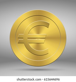 3d realistic gold euro coin icon. Vector illustration isolated on white background.. Money or Cash concept.