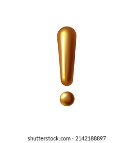 3d Realistic Gold Foil Balloon Exclamation Point.