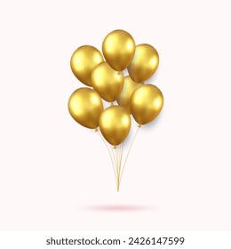 3d Realistic gold Happy Birthday Balloons Flying for Party and Celebrations. illustration for card, party, flyer, poster, decor, banner, web, advertising. 3d rendering. Vector illustration