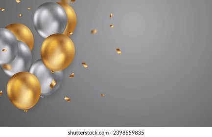 3D realistic golden balloon background design vector illustration luxury