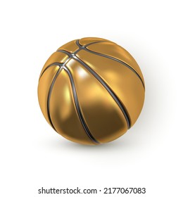 3d realistic golden basket ball. Gold basketball ball. Vector illustration.