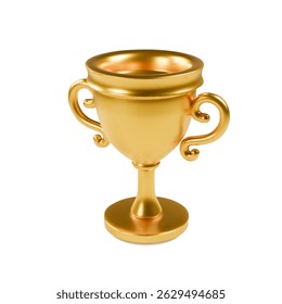3d realistic golden champion trophy cup. Gold metal winner award illustration on isolated background.