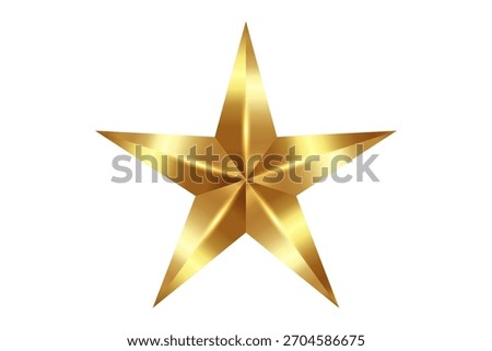 3D realistic golden Five Point Star Shape, luxury award symbol, isolated on white background for premium design. Vector illustration