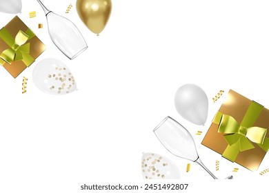 3D realistic golden gift box design celebration vector