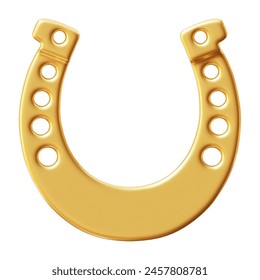 3d realistic golden horseshoe in front view. Stock vector illustration on isolated background.