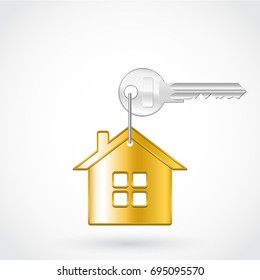3d realistic golden house key