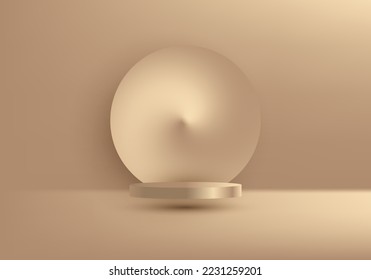 3D realistic golden podium cylinder shape product display decoration gold circle backdrop on gold background luxury style. You can use for cosmetic mock up, promotion sale and marketing, etc, Vector