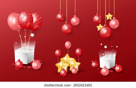 3d realistic golden red christmas and new year decoration object