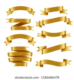 3d realistic golden ribbons set