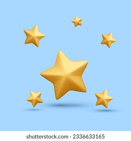 3d realistic golden stars isolated on blue background. Vector illustration