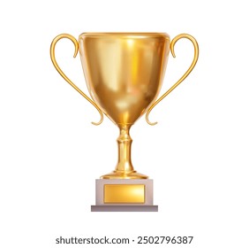 3d realistic golden trophy cup. Stock vector illustration on isolated background.	
