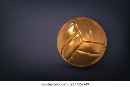 3d voleibol de oro realista sobre fondo oscuro. Ilustración vectorial.