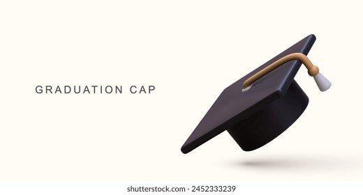 3d realistic graduation cap on white background. Vector illustration.