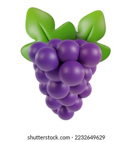 3d realistic grape. Vector object in modern minimal cartoon glossy style. Sweet colorful illustration isolated on white background.