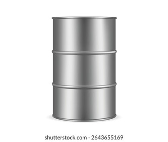 3d realistic gray metallic barrel mockup template. Vector illustration