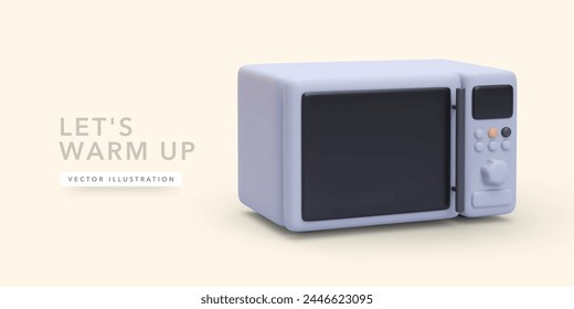 3d realistic gray microwave oven with shadow isolated on light background. Vector illustration