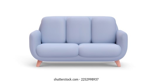 3d realistic gray sofa with shadow in minimalistic style isolated on white background. Vector illustration