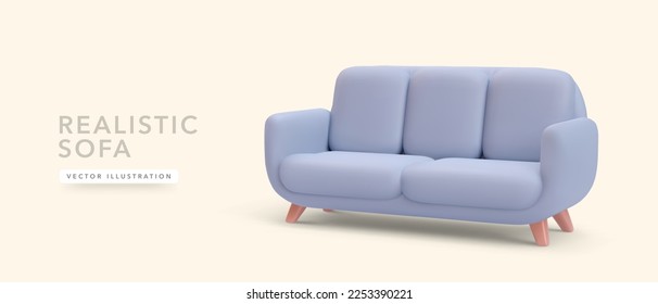 3d realistic gray sofa and shadow isolated yellow background  Vector illustration