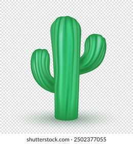 3d realistic green cactus isolated on transparent background. Three dimensional plant belonging to the family Cactaceae clip art.  Cartoon mexican flora 