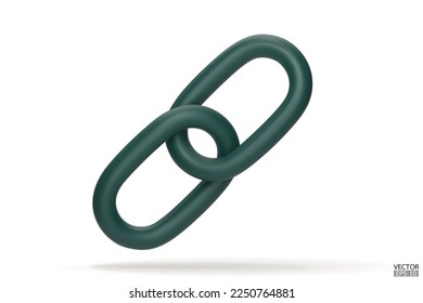 3d Cadena verde realista o enlace Icono aislado en fondo blanco. Icono de dos enlaces de cadena, Adjuntar, símbolo de bloqueo. Signo de enlace de cadena de bloqueo. Ilustración vectorial 3D