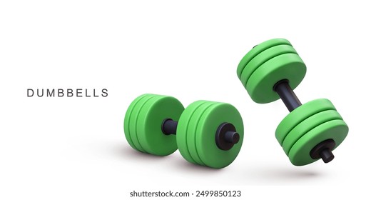 3d realistic green dumbbells on white background. Vector illustration.