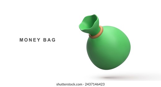 3d realistic green money bag on white background. Vector illustration.