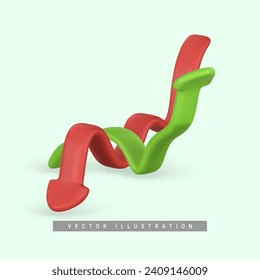 3d realistic green red arrow up down in cartoon style. Trade infographic. Trading stock news impulses. Success of business strategy. Vector illustration.