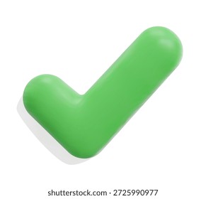 3D realista verde signo de marca de verificación derecha en blanco. Sí o marca de verificación correcta. Validación, concepto aprobado, Cuenta segura, Vector tridimensional de la operación confirmada