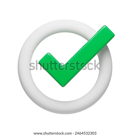 3D realistic green right check mark sign in circle. Yes or correct sign. Validation, approved concept, choice symbol, safe account, confirmed transaction three-dimensional vector minimal style