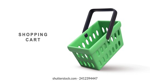 3d realistic green shopping cart isolated on white background. Vector illustration.