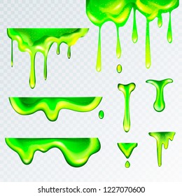 3d realistic green slime goo, vector illustration.Puddles,drops and drips of liquid swill in realism style