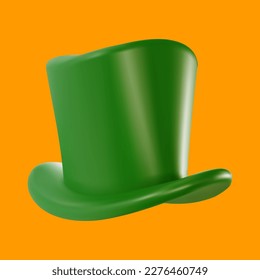 3d realistic green top hat in cartoon minimal style. Bright modern vector graphic element. Retro clothing accessories. Celebration equipment or vintage  decoration.