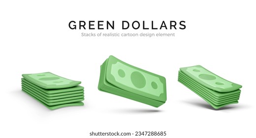 3D realistic green wad of dollars. Paper currency with shadow isolated on white background. American money. Vector illustration