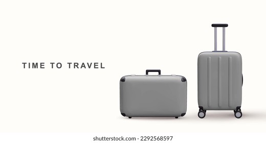 3D realistic grey travel bags on white background. Vector illustration.