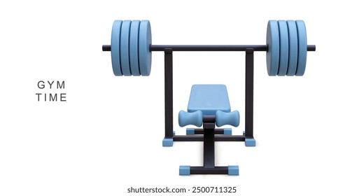 3d realistic gym bench and barbell. Vector illustration.