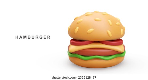 3d realistic Hamburger on white background. Vector illustration.