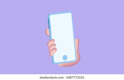 3d realistic hand holding mobile phone cartoon style vector design.vector icon 3d illustration