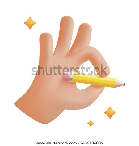 3d Realistic Hand Holding Pencil. Artist, Designer, Writer, Student, Journalist. Trendy Vector Illustration.