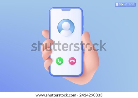 3d Realistic hand and mobile phone icon symbol. hand holding smart phone on pastel background, call or answer, Modern mockup concept. 3D vector isolated illustration, Cartoon pastel Minimal style.