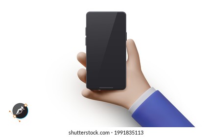 3d realistic hand with phone isolated on white background. Vector illustration