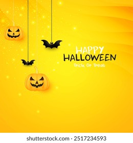 3D realistic Happy Halloween background banner design. Abstract yellow and orange gradient color Halloween party post design. 