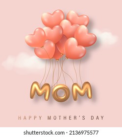 3D Realistic Happy Mother's Day Creative Concept for Greeting Card, Banner and Template. Mom balloon words with gift boxes Vector Illustration.