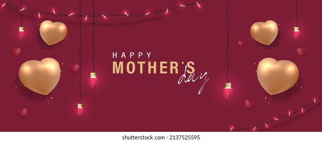 3D Realistic Happy Mother's Day Creative Concept for Greeting Card, Banner and Template. Mom balloon words with gift boxes Vector Illustration.