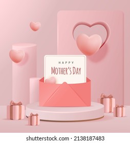 3D Realistic Happy Mother's Day Creative Concept for Greeting Card, Banner and Template. Mom balloon words with gift boxes Vector Illustration.