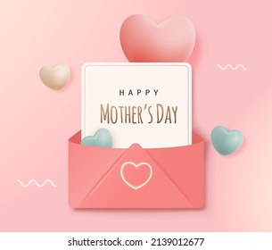 3D Realistic Happy Mother's Day Creative Concept for Greeting Card, Banner and Template. Mom balloon words with gift boxes Vector Illustration.