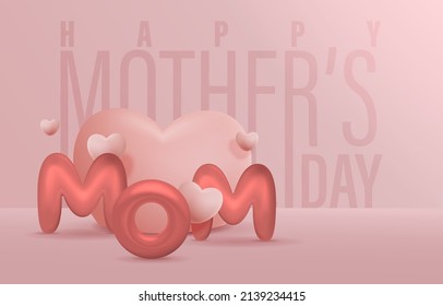 3D Realistic Happy Mother's Day Creative Concept for Greeting Card, Banner and Template. Mom balloon words with gift boxes Vector Illustration.