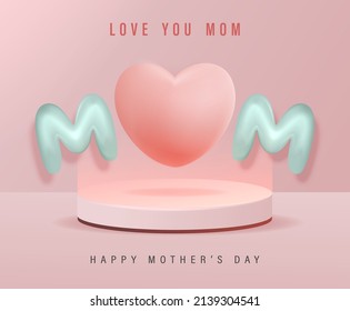 3D Realistic Happy Mother's Day Creative Concept for Greeting Card, Banner and Template. Mom balloon words with gift boxes Vector Illustration.