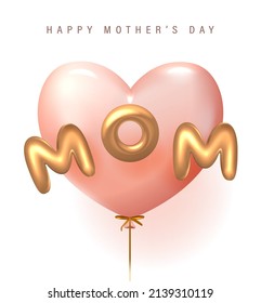 3D Realistic Happy Mother's Day Creative Concept for Greeting Card, Banner and Template. Mom balloon words with gift boxes Vector Illustration.