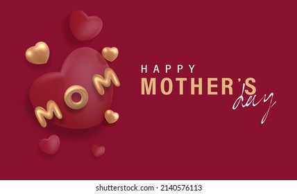 3D Realistic Happy Mother's Day Creative Concept for Greeting Card, Banner and Template. Mom balloon words with gift boxes Vector Illustration.